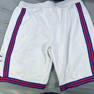 White champion shorts with patch